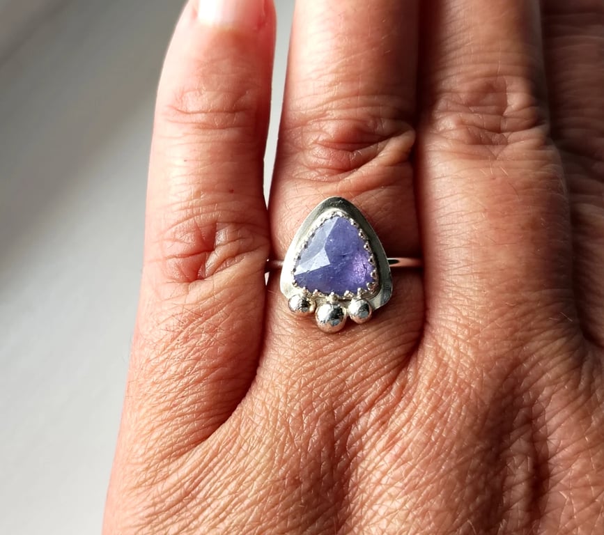 Tanzanite Adjustable Ring Sterling Silver Jewellery Gift Rose Cut Gemstone 