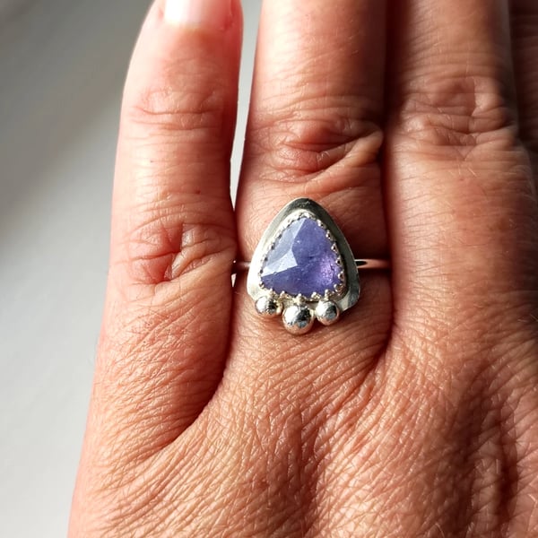 Tanzanite Adjustable Ring Sterling Silver Jewellery Gift Rose Cut Gemstone 
