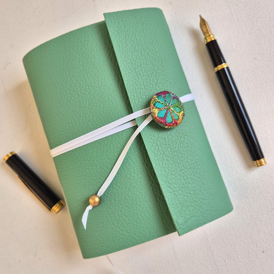 Bright Green Journal or Sketchbook with Chiyogami Paper Lining and silk button