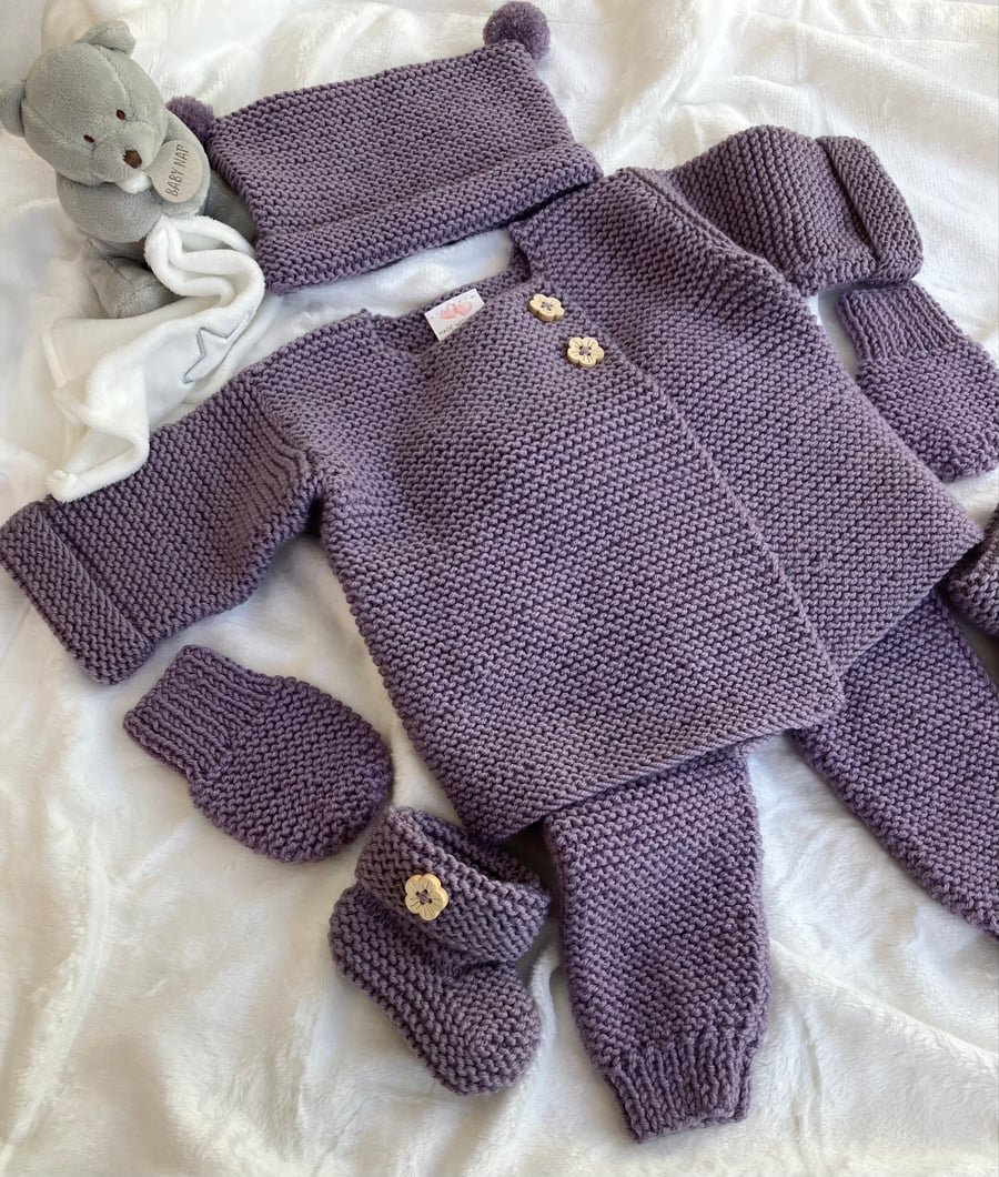 Hand Knitted Complete Baby Girl's "Coming Home" Matinee Set (newborn)