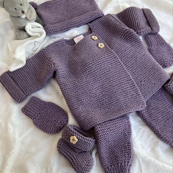 Hand Knitted Complete Baby Girl's "Coming Home" Matinee Set (newborn)