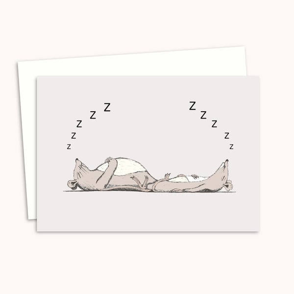 Sleeping Mice Greeting Card with a Cute Hand Drawn Pencil Illustration (202)