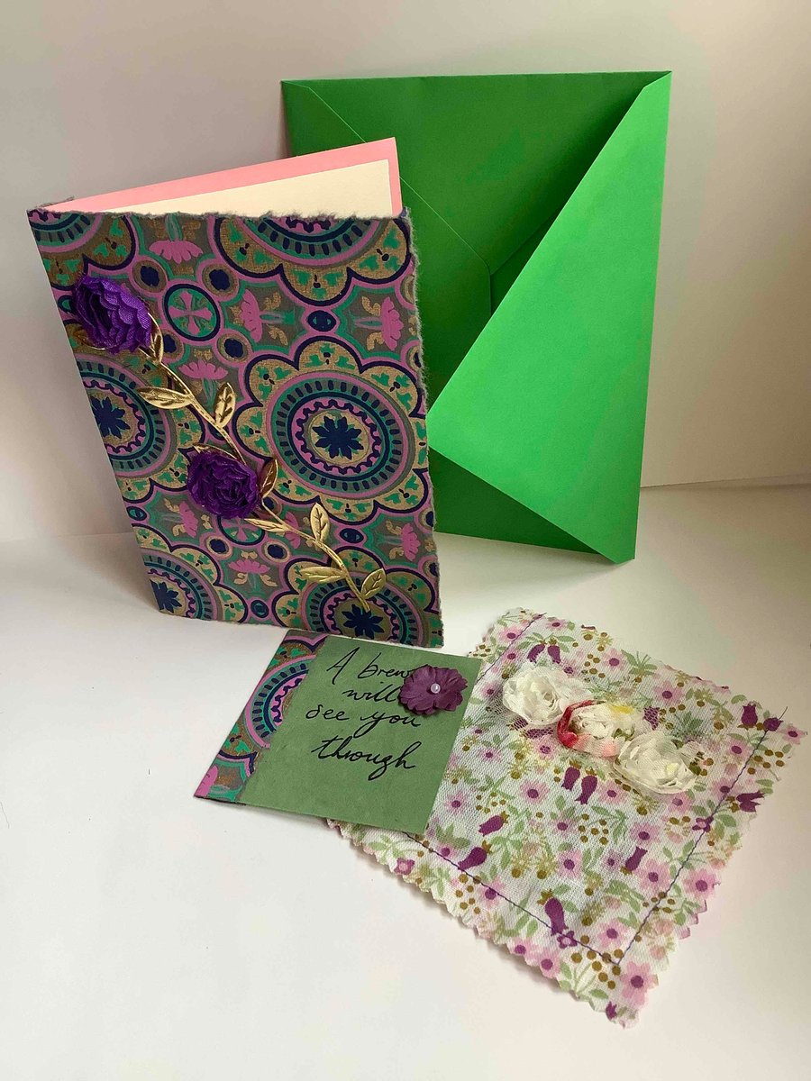 Teabag gift with purple flowers card