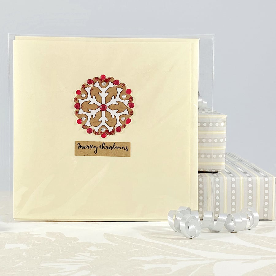 Christmas card - gingerbread snowflake faux rubies diamonds