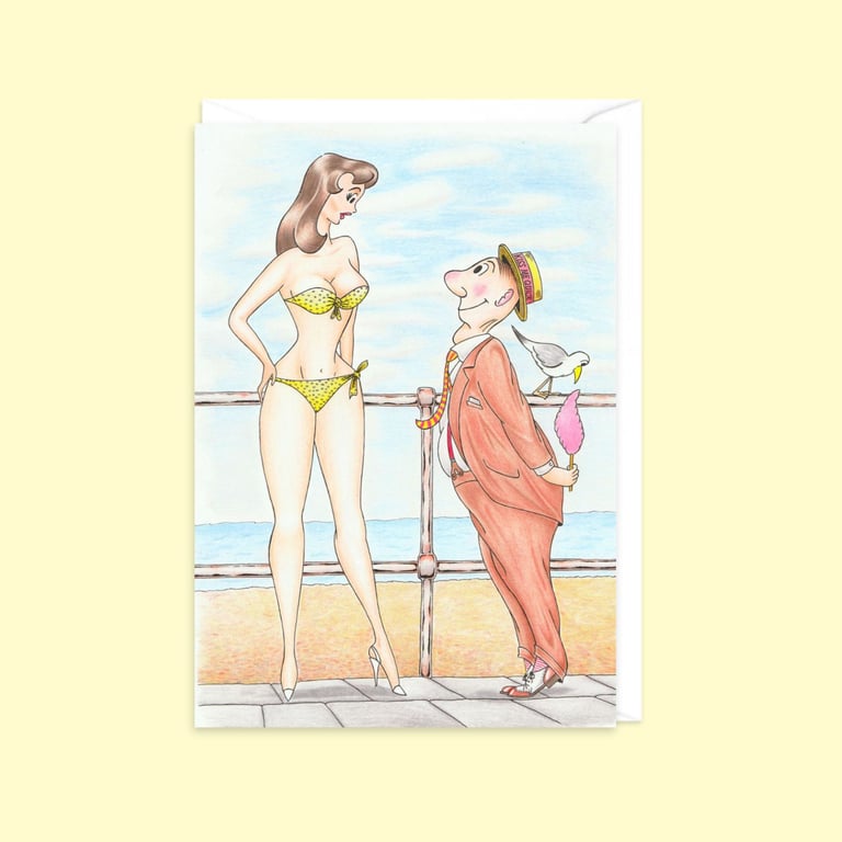 Beach Holiday Greeting Card: Seaside Postcard Humour Illustration (801)