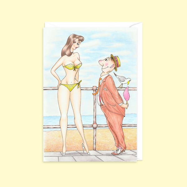 Beach Holiday Greeting Card: Seaside Postcard Humour Illustration (801)