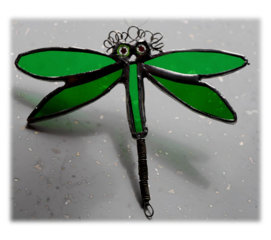 Dragonfly Suncatcher Stained Glass Green