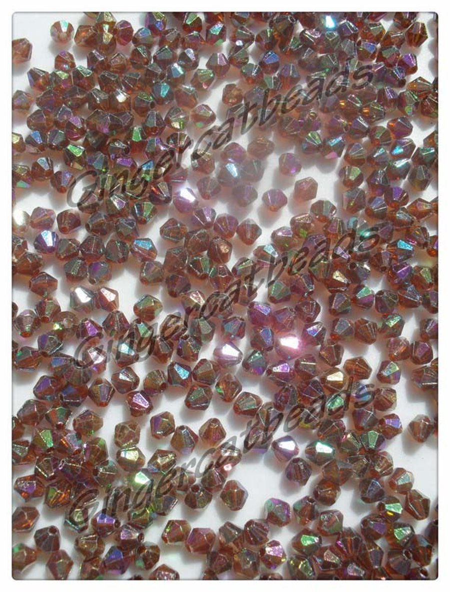 500 x AB Plated Acrylic Beads - 4mm - Bicone - Firebrick