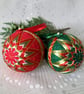 Handmade Japanese Temari Christmas Ornaments, 2 pieces Set in Origami Gift Box - Image 1