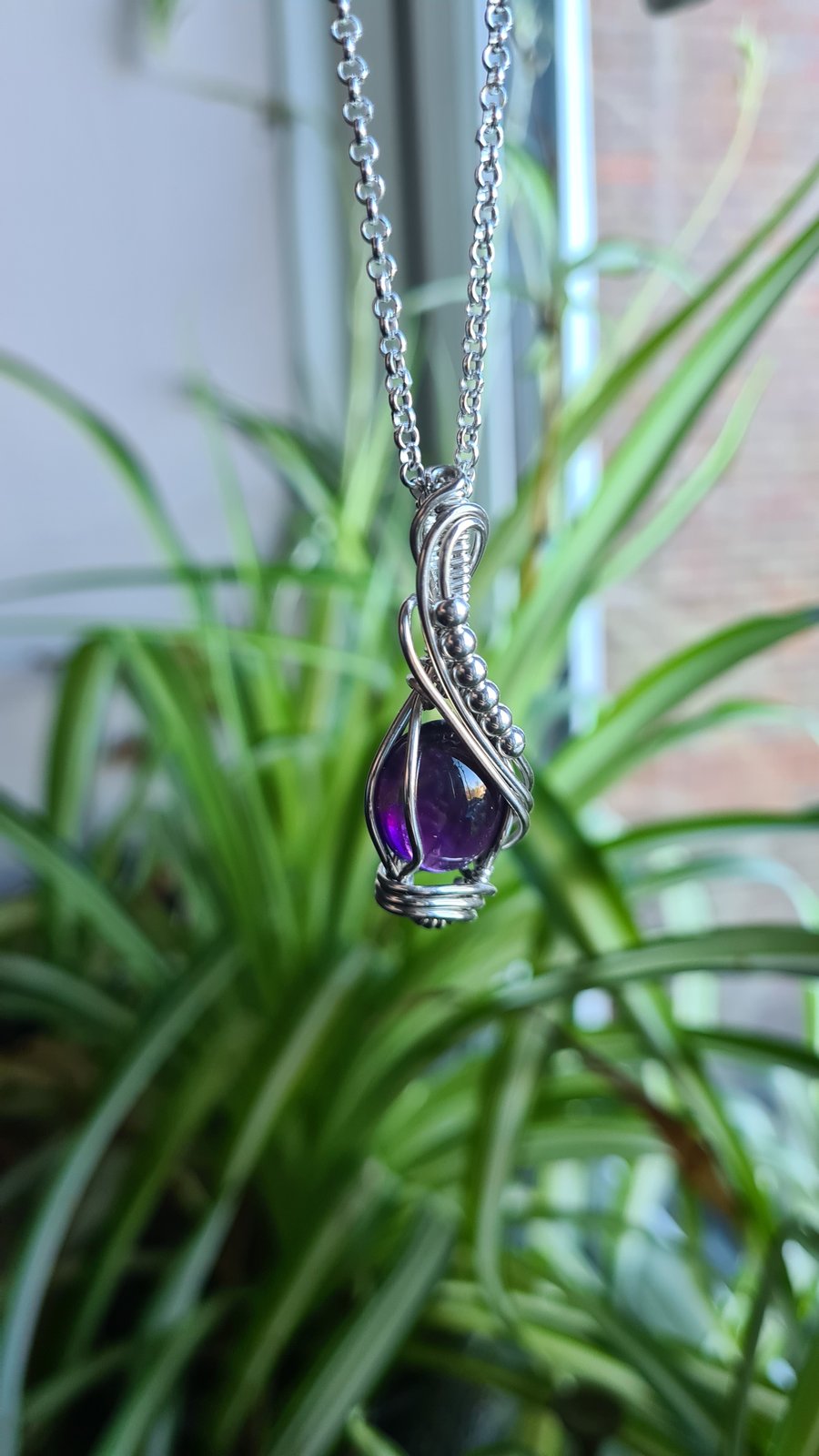 925 Silver & Natural Amethyst Necklace Pendant Gift Crystal Jewellery Jewelry