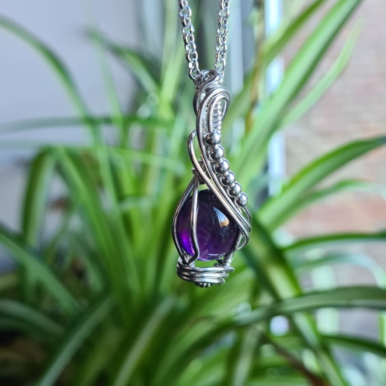 925 Silver & Natural Amethyst Necklace Pendant Gift Crystal Jewellery Jewelry