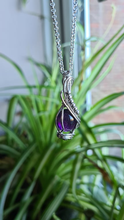 925 Silver & Natural Amethyst Necklace Pendant Gift Crystal Jewellery Jewelry