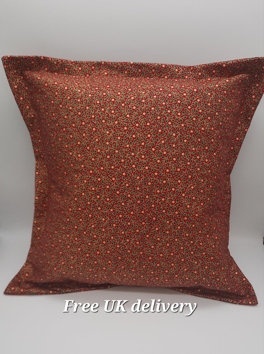 Cushion  - Christmas holly 18" red, green and gold. 