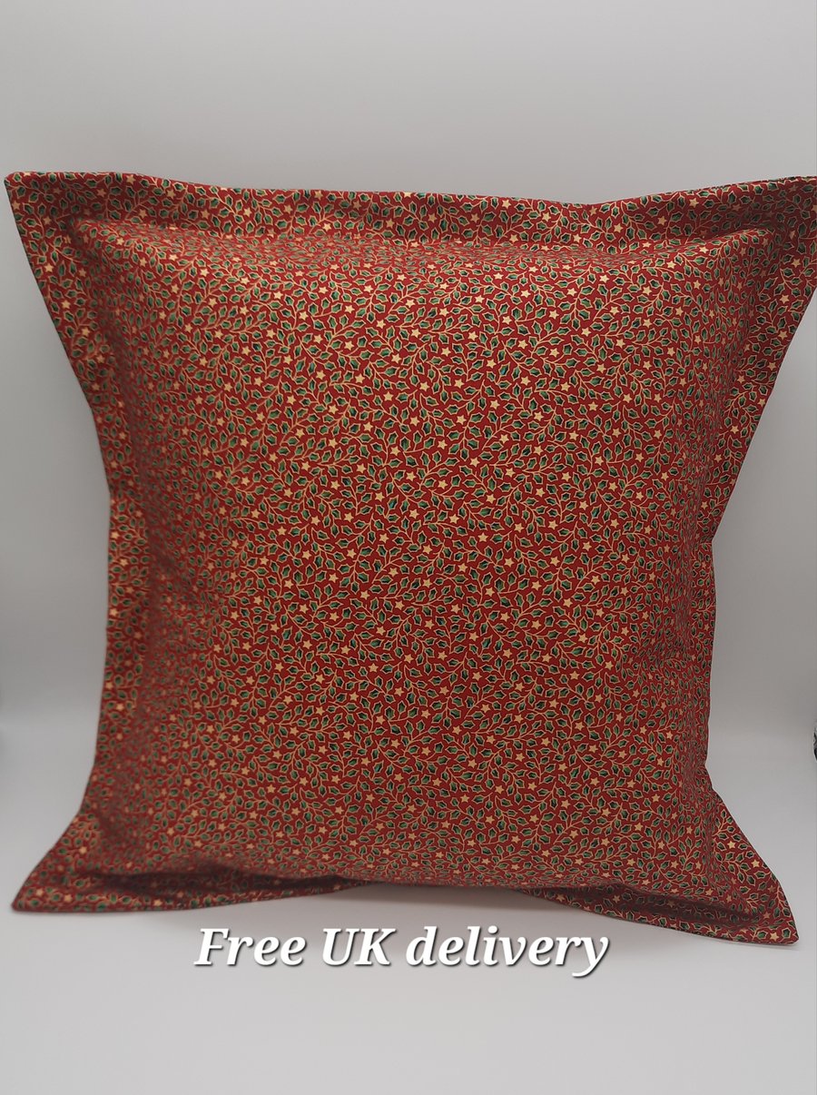 Cushion cover - Christmas holly 18" red, green and gold. 