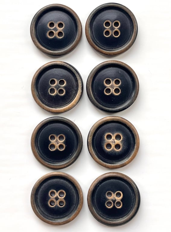 Pack of 30 Wood Effect Round Buttons, 19mm Wide, Dark Brown Finish, Dish