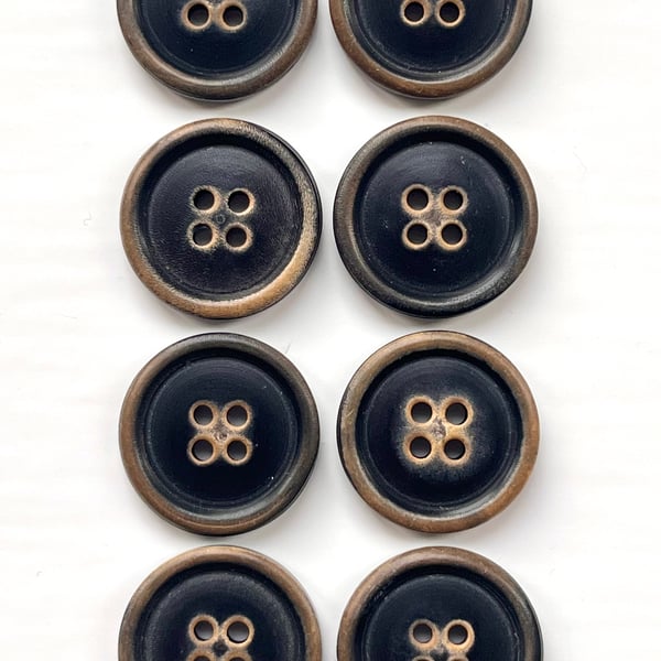 Pack of 30 Wood Effect Round Buttons, 19mm Wide, Dark Brown Finish, Dish