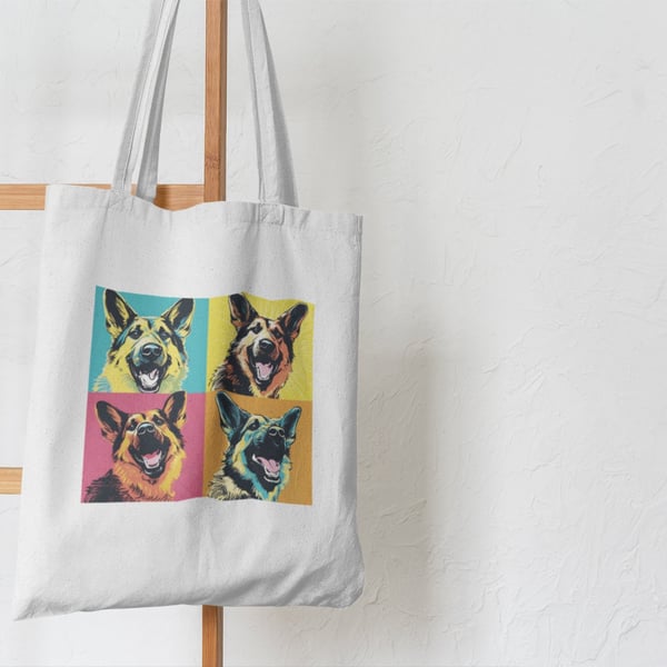 German Shepherd Pop Art printed tote bag, shopping bag, dog gifts