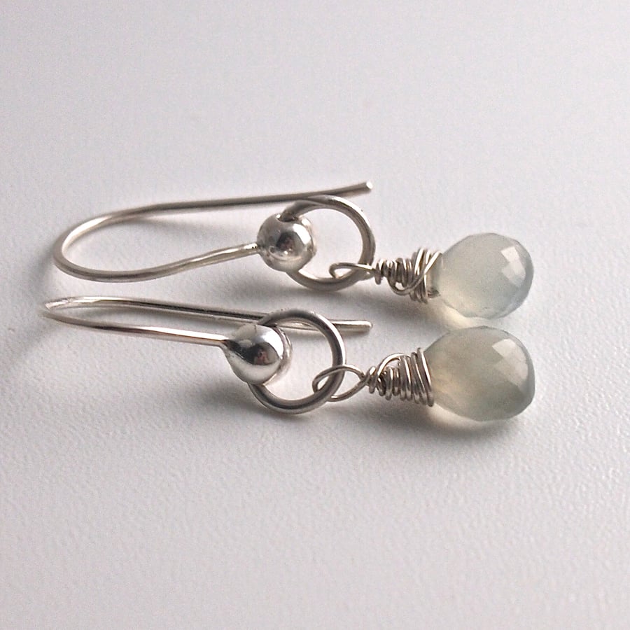 Sterling Silver Wrapped Earrings with Grey Moonstone