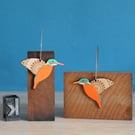 Little Hand Painted Wooden Kingfisher Drop Earrings