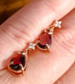Red Garnet And Zircon Rosegold Gemstone Drop Stud Earrings - Image 2