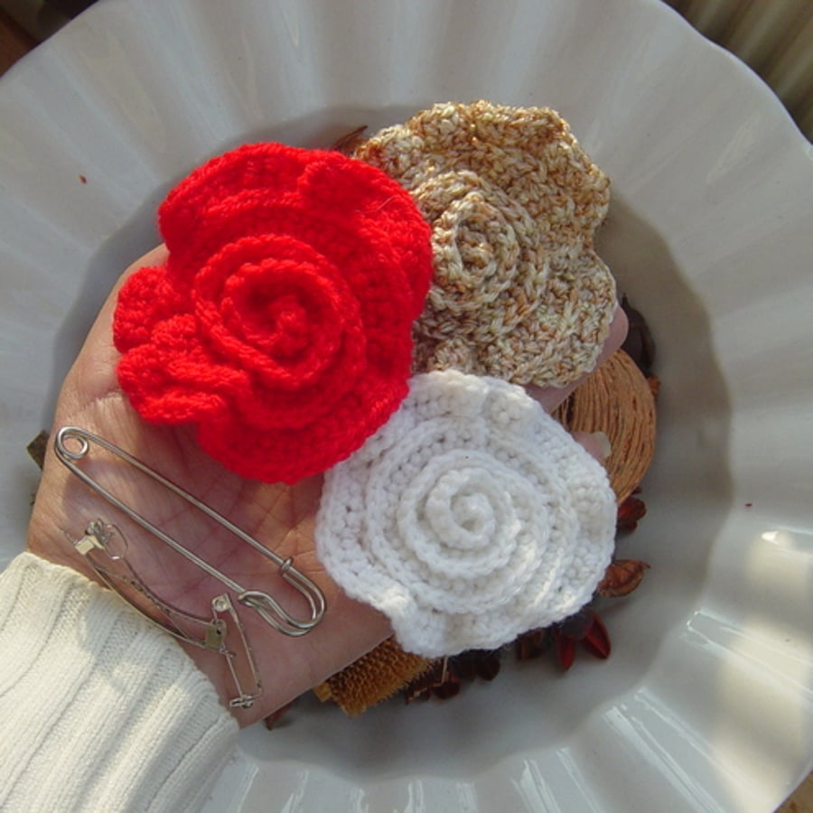 Choice Bloom!  A Crocheted accessory with choice of backing mechanism