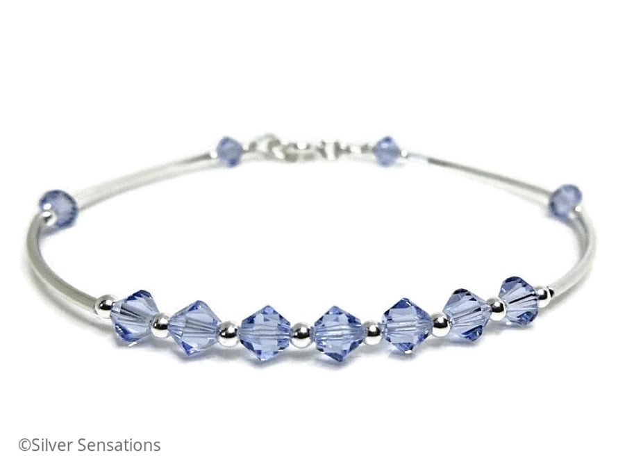 Sterling Silver Bangle Style Bracelet With Light Purple Swarovski Crystals
