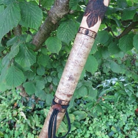Raven Staff hand carved and pyrograped with Helm of Awe and Safe Travel Bindrune