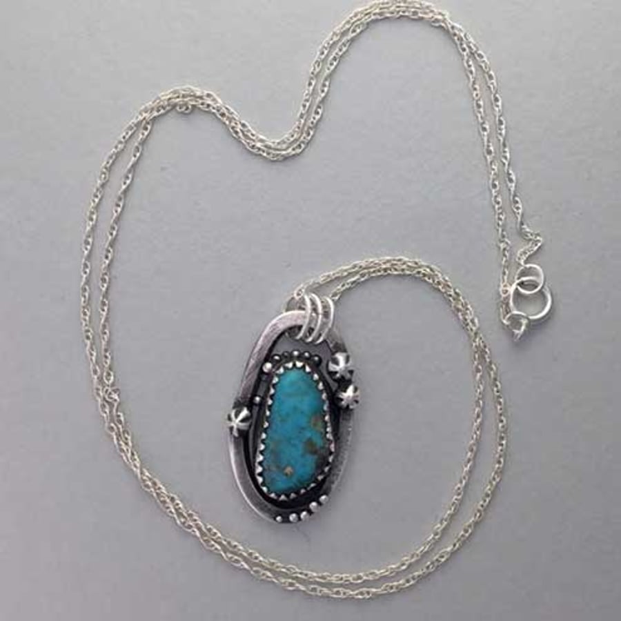 Turquoise and Stars pendant - silver pendant