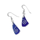 Sea Glass Earrings - Dark Blue Celtic Silver Jewellery Scottish Beach Gifts