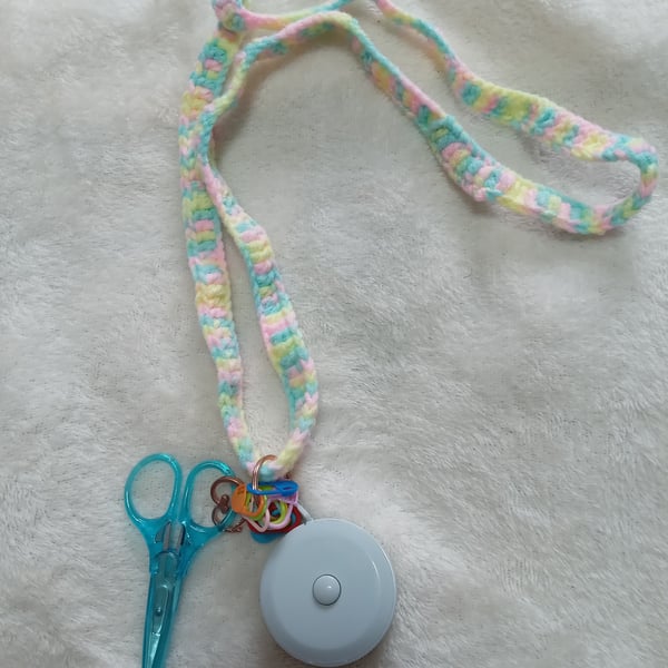 pastel neck strap with crochet accessories