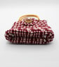  Burgundy Macrame Handbag with pink hearts liner - shoulder bag - Image 4