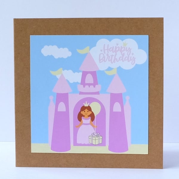 'Colourful Cards' Girls Pink and Purple Sweet Princess Castle Birthday Card  