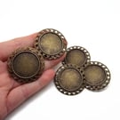 5 Round Brooch Blanks with Carved Diamond Edge and 25mm Setting