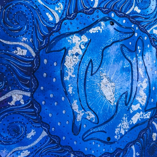 Dolphin Mandala Diamond Light Frequency Print Blue