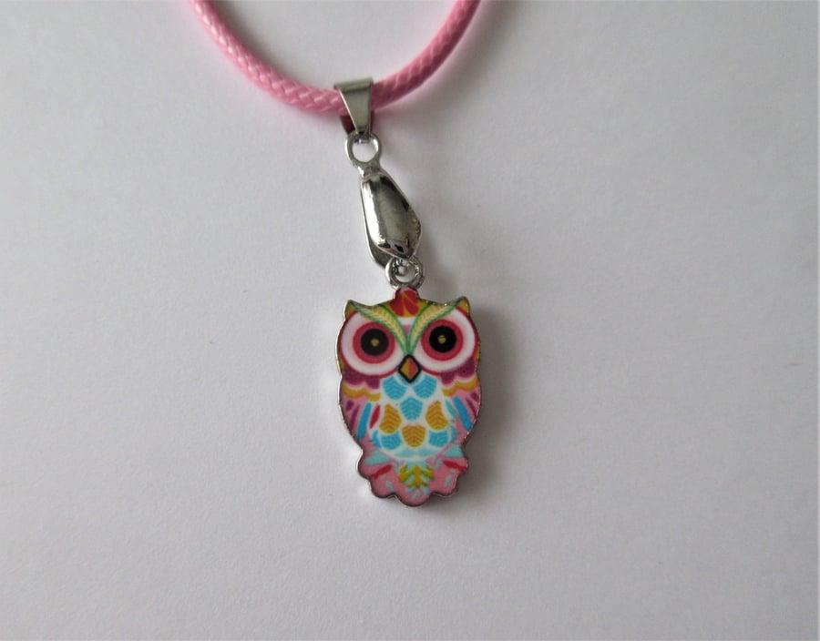 Owl Necklace Pink Cord with Cute Owl Charm