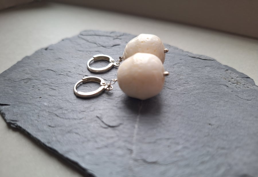 White coral silver plated earrings handmade