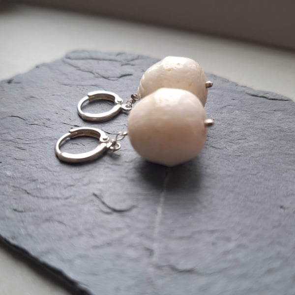 White coral silver plated earrings handmade