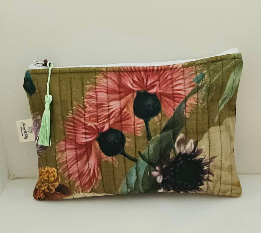 Velvet butterfly and flowers makeup bag.