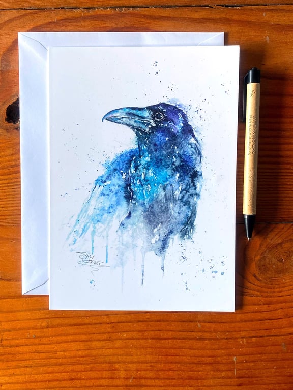 Raven Card, Crow Greetings Card, Corvids, Wildlife Art Card, A5