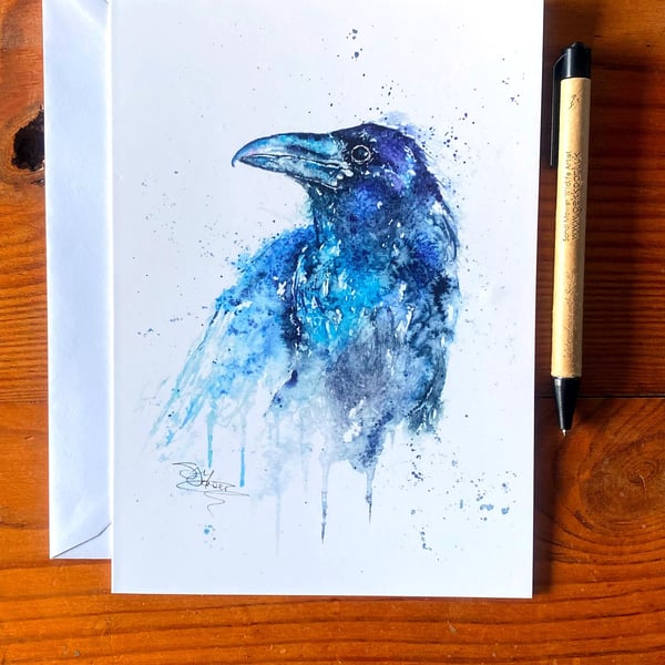 Raven Card, Crow Greetings Card, Corvids, Wildlife Art Card, A5