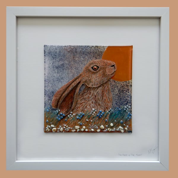Handmade Fused Glass 'The Hare & The Moon' Picture