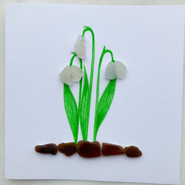 Cornwall sea glass snowdrop greetings card