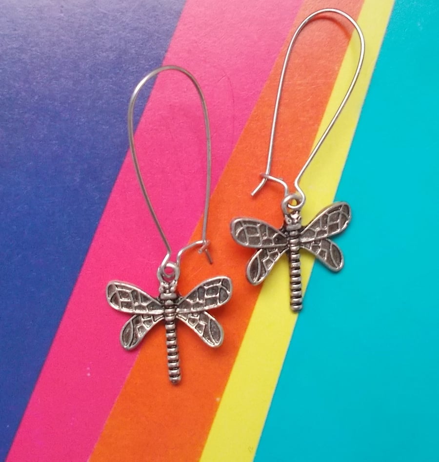 Tibetan Silver Dragonflies on Hoop and Hook Earrings