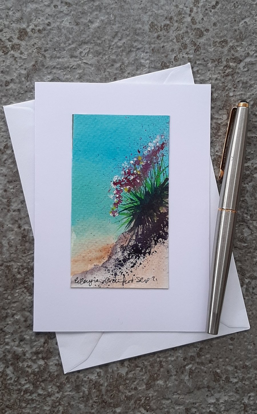 Sea Pinks. Thrift. Blank Card. Handpianted Watercolour.