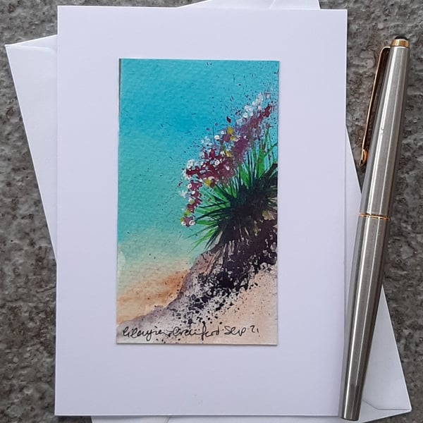 Sea Pinks. Thrift. Blank Card. Handpianted Watercolour.