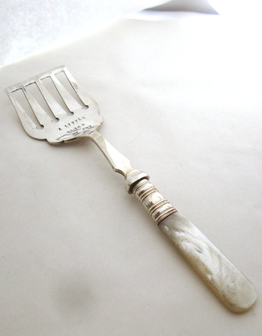 Pastry server, petit four slice, handstamped, a little slice of joy