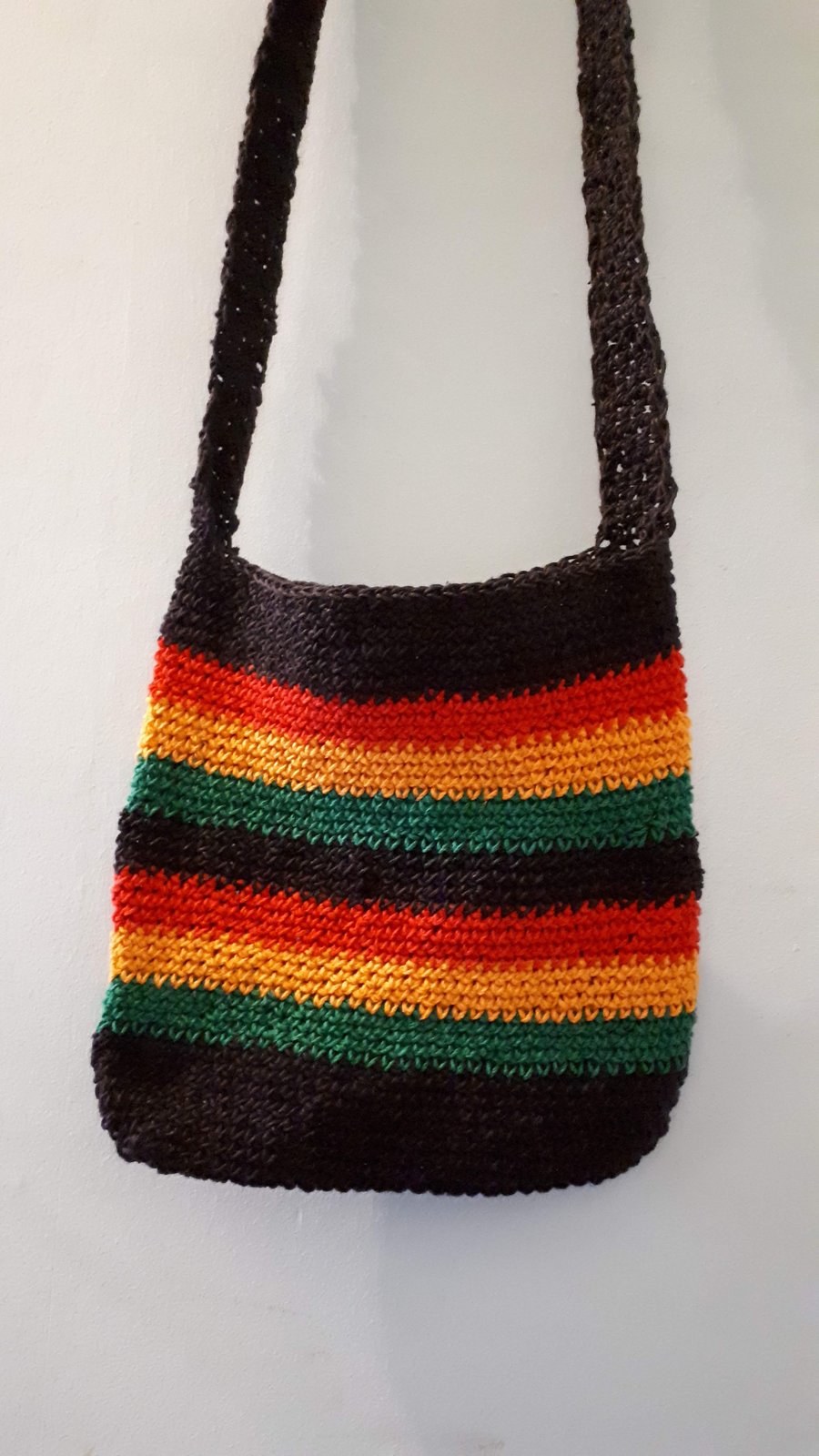  Crocheted Rasta stripe bag reggae Jamaica hemp yarn handbag shoulder strap Sal 