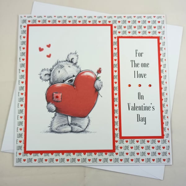 Handmade Valentine's Day card - love heart bear