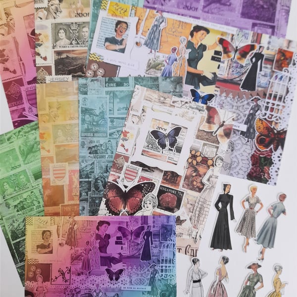 Printed collage and scrapbooking papers and die cut vintage women