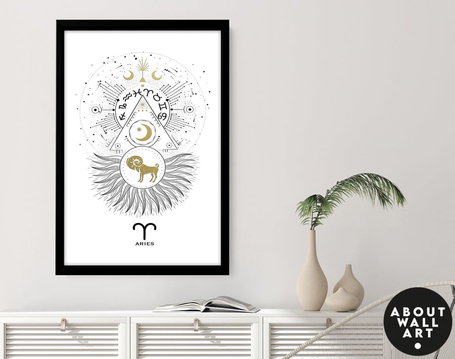 Zodiac art prints Aries gifts, Horoscope print personalised gift for sister